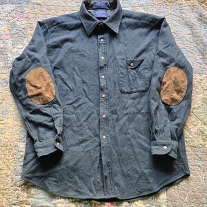 Vintage Pendleton 100% Pure Virgin Wool Shirt Suede Elbow Patches Men’s Size XL